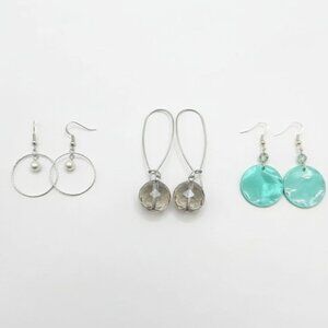 NWT Simply Vera Wang Silvertone Earrings plus Turquoise disc & smoky drop bundle